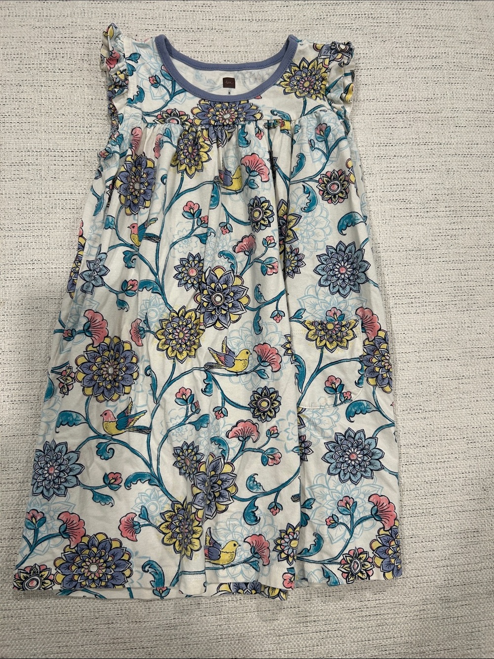 Tea Collection White Floral Dress with Blue, Yellow & Pink Accents